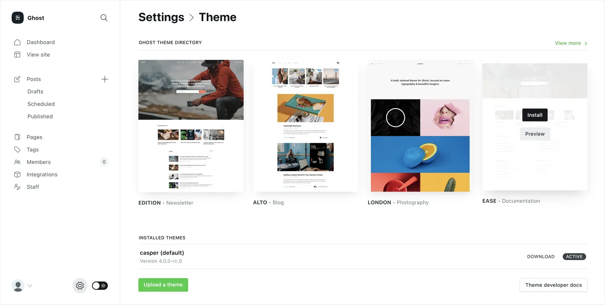 Ghost Admin → Settings → Branding